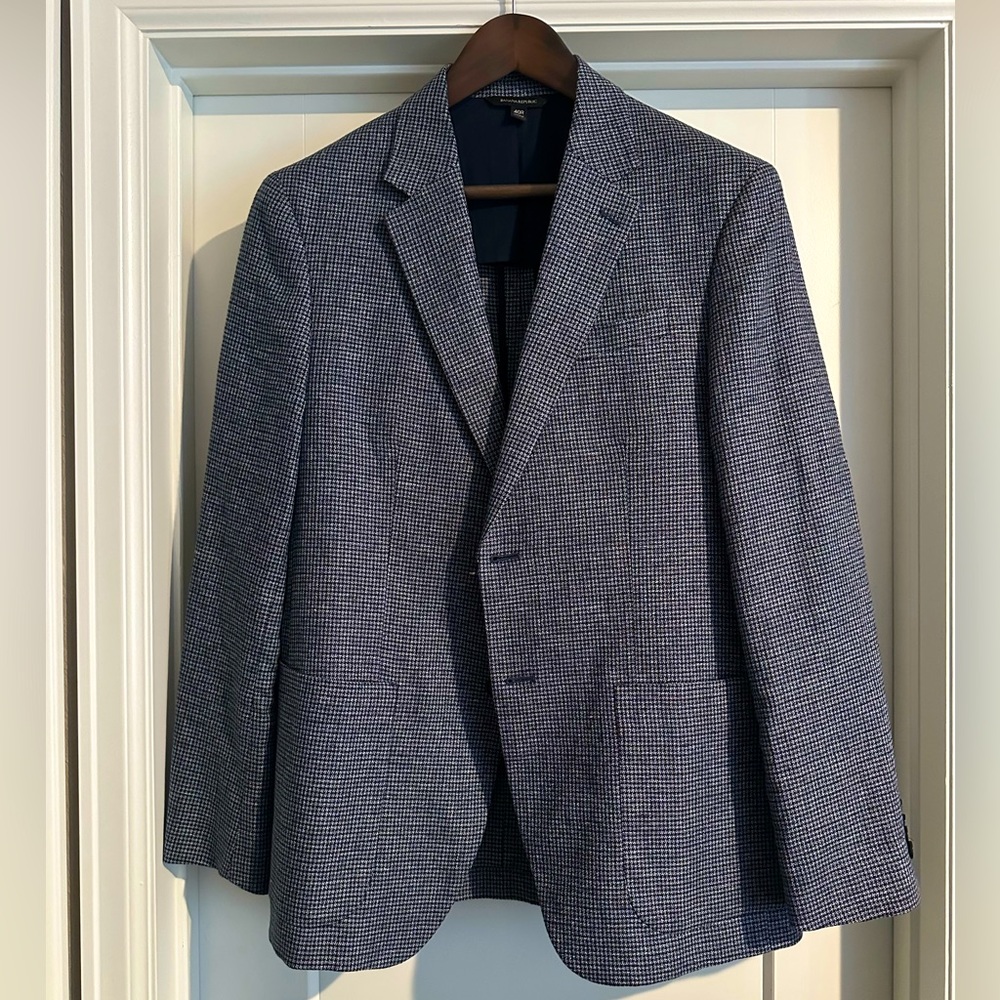 For sale is a once worn, like new, blue checked blazer from Banana Republic.